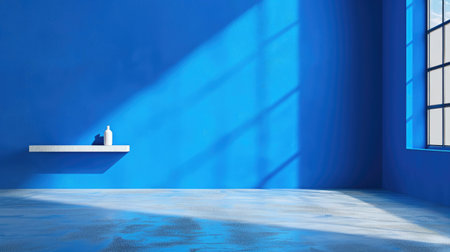 Bold blue studio background with flat surface and open space for product presentation or brandingの素材
