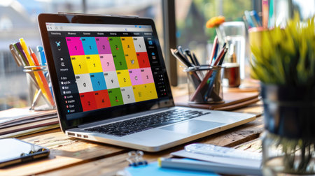 Digital booking calendar on a website showing available time slots for appointmentsの素材