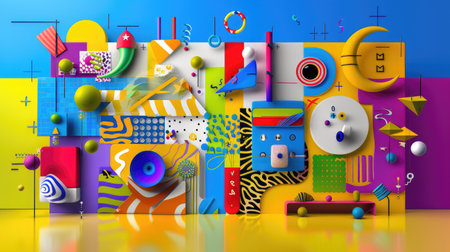 Modern vector illustration with bright colors and tariff motifs, adaptable for digital tariff-related designsの素材