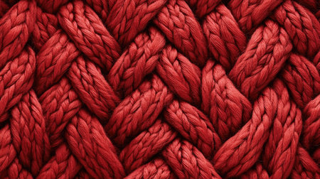 Discover a captivating close-up of a braided red rope texture, perfect for craft and design projects. This image showcases warmth and rich depth, ideal for creative inspirations.の素材