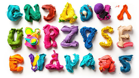 A vibrant arrangement of colorful play dough letters showcasing creativity and educational potential, perfect for engaging children in hands-on activities.の素材