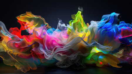 This captivating abstract artwork features colorful flowing fabric that creates a sense of dynamic motion and vibrant energy, perfect for modern design projects.の素材