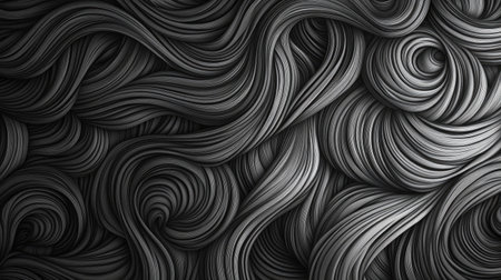 A stunning abstract representation of swirling lines and curves in monochrome tones. This textured background showcases depth and fluid movement, ideal for design and artistry.の素材