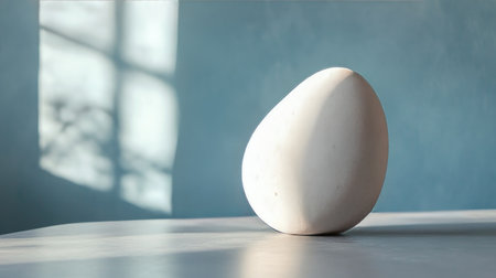 A minimalist stone sculpture captures elegance in design, showcasing a smooth, rounded shape against a soft blue backdrop, enhancing tranquility.の素材