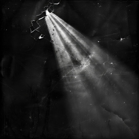 A mesmerizing display of light beams streaming through cracks in a dark surface creates a surreal, moody atmosphere, perfect for artistic exploration.の素材