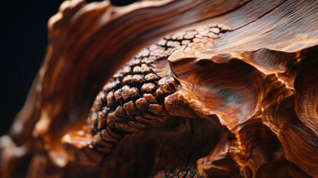 A captivating close-up image showcasing the intricate textures and unique patterns found in natural wood. The warm tones and detailed grain create an artistic feel.の素材