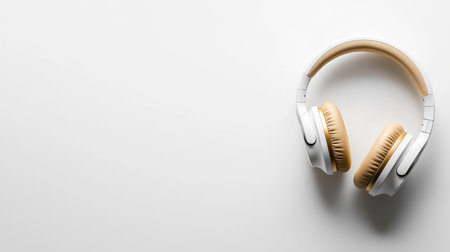 This image showcases stylish modern headphones featuring cream cushions, set against a clean white background, perfect for tech and lifestyle themes.の素材