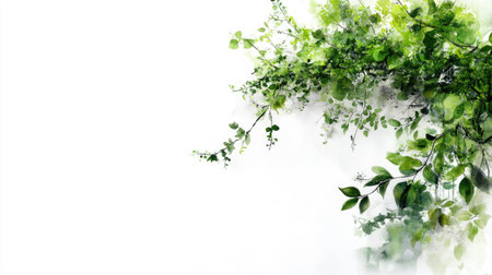 A stunning display of lush greenery featuring delicate leaves and vines, set against a clean white background, perfect for nature-themed designs and projects.の素材