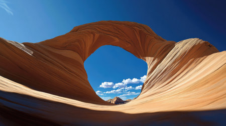 This breathtaking image captures a unique rock formation in a serene landscape, showcasing the beauty of nature's erosion and vibrant colors under a clear sky.の素材