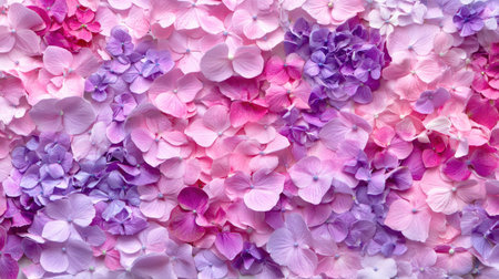 A visually stunning arrangement of soft pink and purple hydrangea petals, perfect for creating a vibrant and elegant background in photography or design.の素材