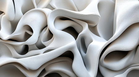 Explore the intricate beauty of soft white fabric, showcasing fluid curves and elegant folds. This abstract image captures light and texture for artistic inspiration.の素材