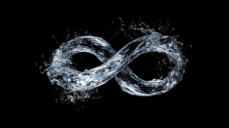 This striking image features splashing water artistically shaped like an infinity symbol, symbolizing everlasting flow and nature's beauty.の素材