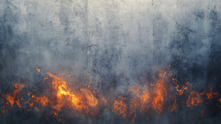 A stunning textured background showcasing vibrant flames against a dark gray concrete surface, perfect for conveying energy and warmth in design.の素材
