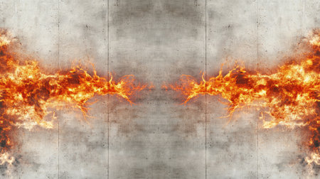 This striking abstract image features vibrant orange flames against a rugged concrete background, perfect for creative projects needing dynamic visual elements.の素材