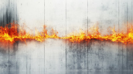 A stunning visual of vivid orange flames ignited against a textured concrete wall, creating a captivating industrial atmosphere. Perfect for dynamic projects.の素材