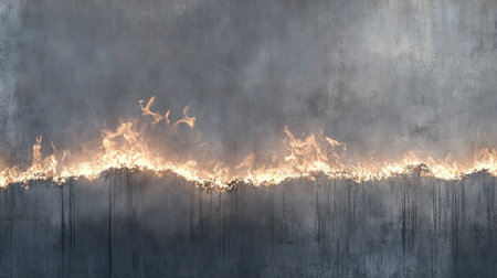 A striking image capturing the intense flames flickering across a weathered wall surface, creating a captivating interplay of light and shadow.の素材