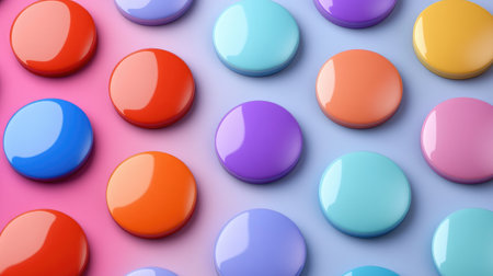 A captivating assortment of colorful glossy buttons arranged in a playful pattern on a vibrant background, ideal for creative design projects and decorative uses.の素材