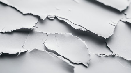 This image features a close-up view of layers of torn white paper, showcasing exquisite textures and subtle nuances in light and shadow, ideal for design projects.の素材