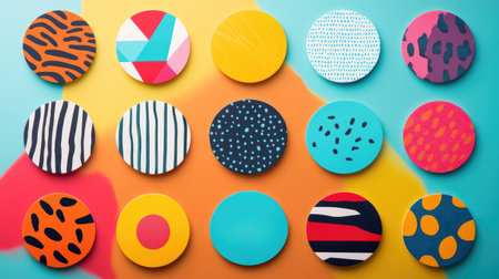 A vibrant arrangement of colorful round patterns showcasing abstract designs, perfect for inspiring creativity and artistic expression in modern decor.の素材