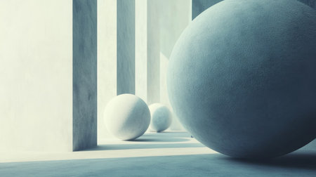 Explore a serene architectural space featuring soft lighting and smooth geometric shapes. The minimalistic design and harmonious colors create a tranquil atmosphere perfect for modern aesthetics.の素材