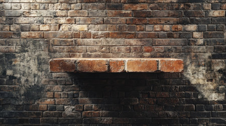 A visually striking brick wall features a strong shelf, providing a perfect backdrop for interior design projects focused on rustic or industrial themes.の素材