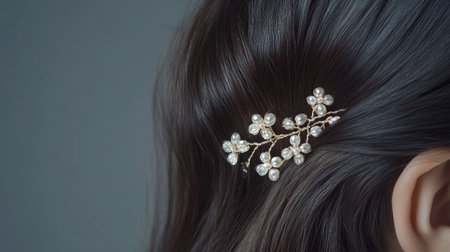 This close-up image highlights an elegant hair accessory featuring pearls and floral accents. Ideal for weddings or special occasions, this piece enhances any hairstyle with a touch of sophistication.の素材