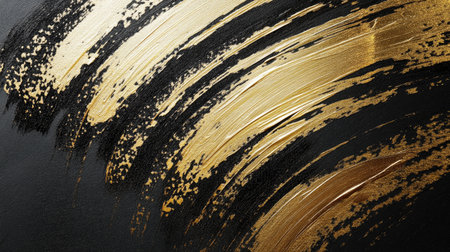 This stunning abstract artwork features dynamic gold brush strokes against a dark background, creating a luxurious and modern aesthetic perfect for contemporary decor.の素材