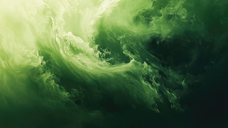 This captivating abstract image features ethereal green swirls and fluid forms, creating a dreamy and tranquil atmosphere perfect for artistic projects.の素材
