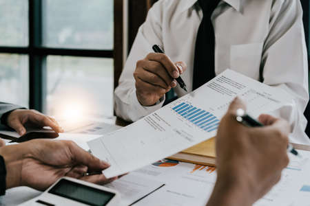 Business team meetings, presenting new ideas and making reports to professional financial investors...