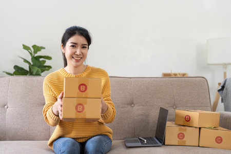 Startup small business entrepreneur online SME or freelance woman working at home concept, Young...