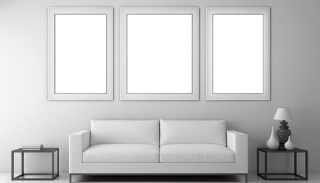 White modern living room with mock up frame,sofa and decoration. Generative AIの素材