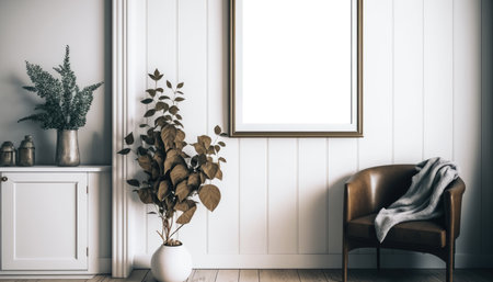 Stylish living room interior style with mock up frame above single sofa. Generative sofaの素材