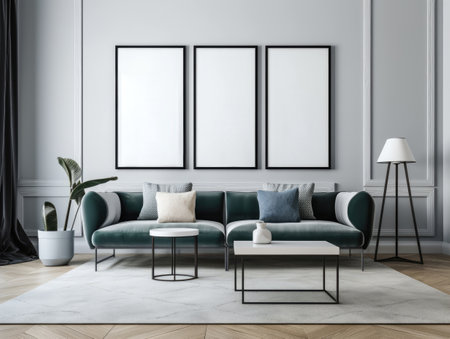 Grey modern living room with mock up frame and modern furniture. Generative AIの素材