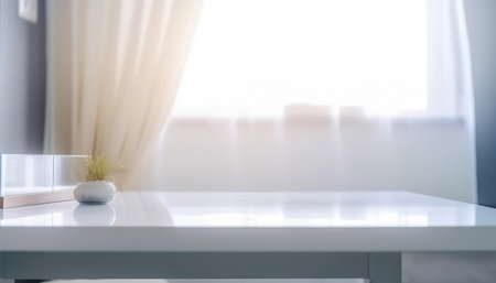 White wmpty table with modern living room in the morning. Generative AIの素材