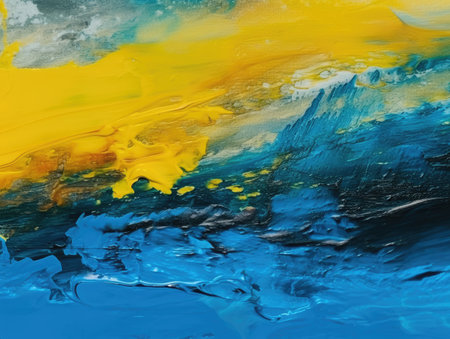 Abstract blue and yellow paint background. Acrylic texture background, Generative AIの素材
