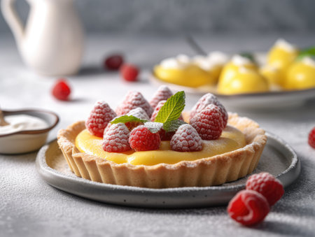 Delicious homemade lemon custrad pie. Generative AIの素材