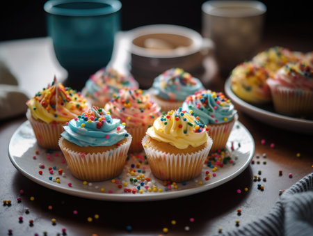 Festive Cupcake Frosting Top with Sprinkles. Generative AIの素材