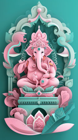 Ganesha paper cut art with colorful background. Generative AIの素材