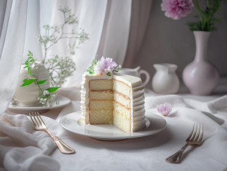 Beautiful vanila cake on the table. Generative AIの素材