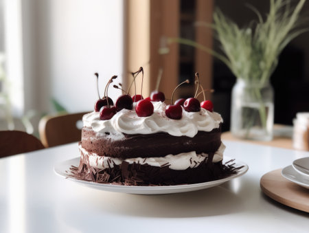Black forest cake, dark chocolate and cherry dessert. Generative AIの素材