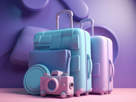 Colorful travel and summer concept with suitcase with colorful background. Generative AIの素材