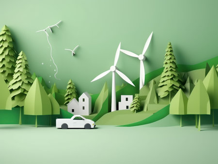 Green energy and environment paper cut. Generative AIの素材