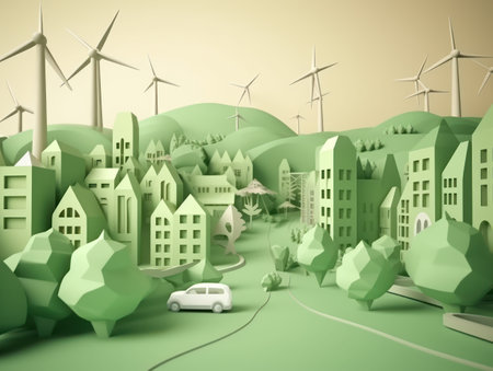 Green energy and environment paper cut. Generative AIの素材