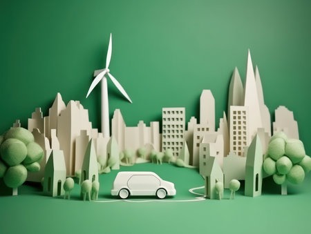 Green energy and environment paper cut. Generative AIの素材