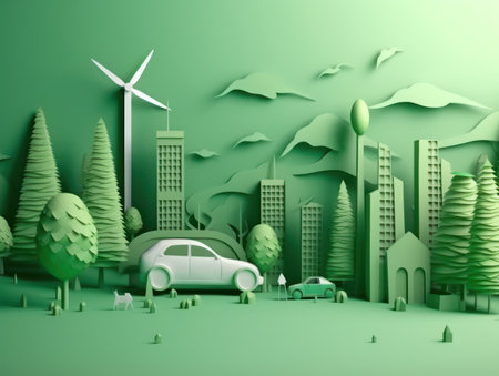 Green energy and environment paper cut. Generative AIの素材