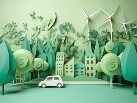 Green energy and environment paper cut. Generative AIの素材