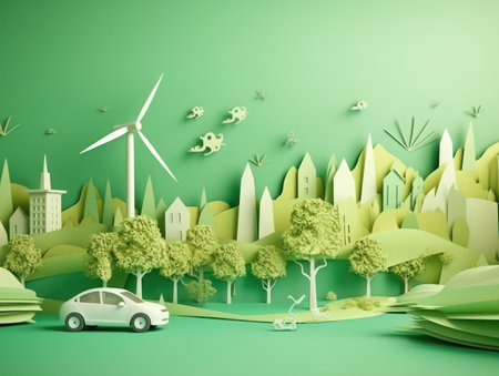 Green energy and environment paper cut. Generative AIの素材