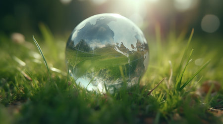 Sustainable and environment concept of clear transparent world on the ground, earth day concept. Generative AIの素材