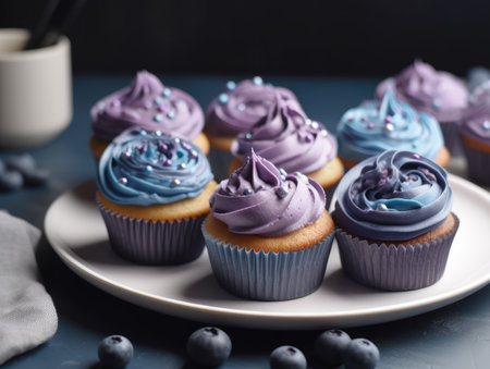 Homemade beautiful blueberry cupcakes. Generative AIの素材