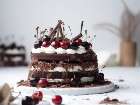 Black forest cake, dark chocolate and cherry dessert. Generative AIの素材